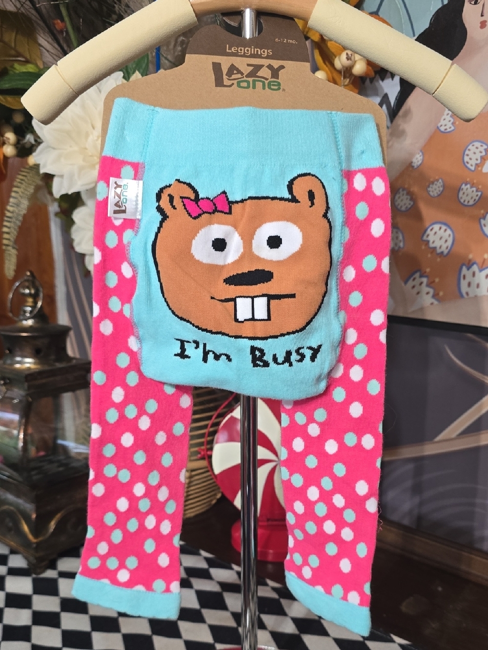 Lazy‎ One Pink & Aqua Polka Dot Baby  Leggings 6 12 Month